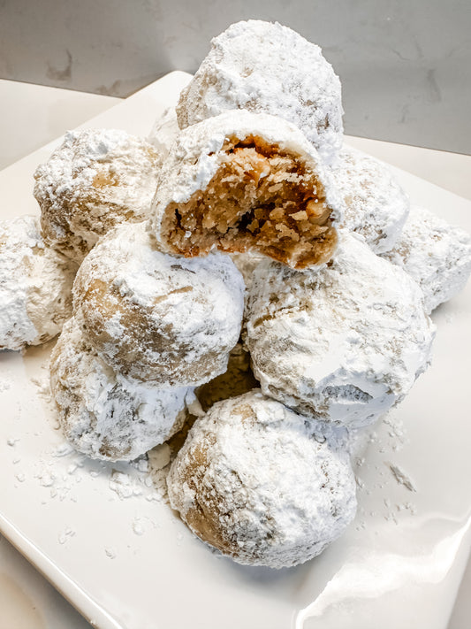 Stack of sourdough snowball cookies