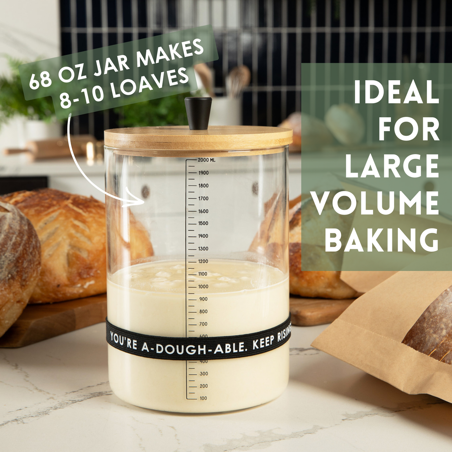 68oz Sourdough Starter Kit for Large Batches – Extra-Large Sourdough Jar with Breathable Lid – Perfect for Bakers Who Love to Bake More