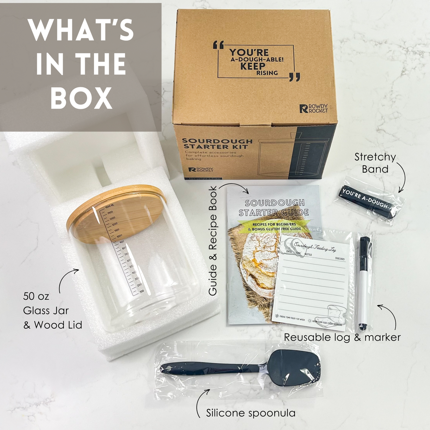 50oz Beginner-Friendly Sourdough Starter Kit with Breathable Lid – Easy Clean, Stylish Sourdough Jar with Simple Instructions