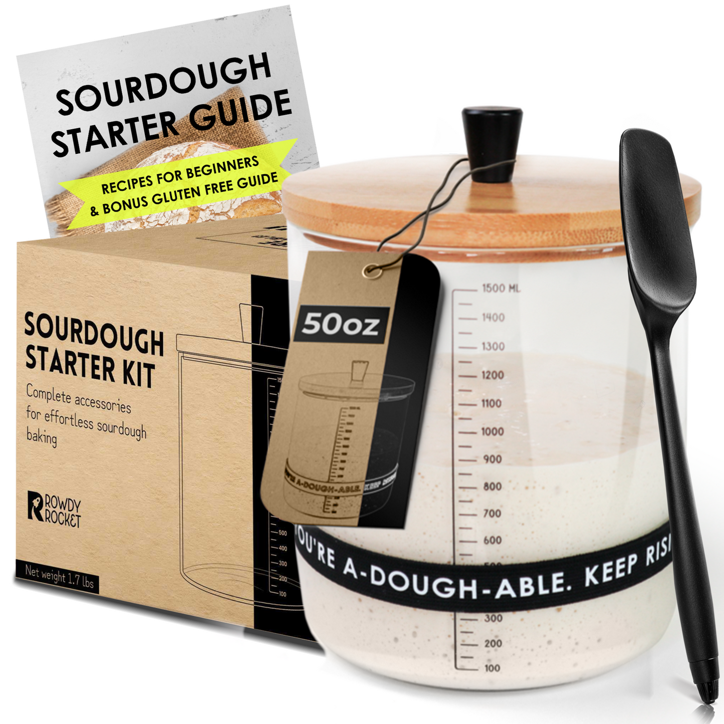 50oz Beginner-Friendly Sourdough Starter Kit with Breathable Lid – Easy Clean, Stylish Sourdough Jar with Simple Instructions