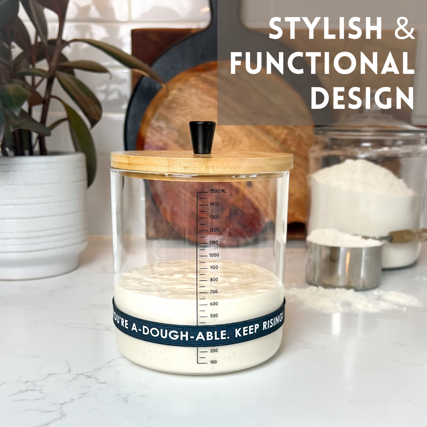 "You're A-dough-able! Keep rising" Elastic Band for Rowdy Rocket Sourdough Jar