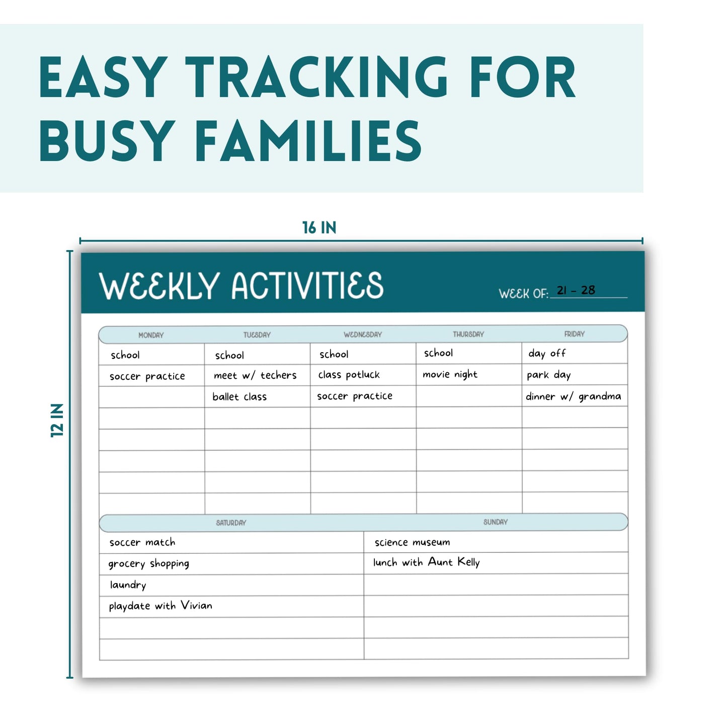 Green Magnetic Chore Chart for Multiple Kids - Flexible Magnetic Chore Board w/ 3 Markers - Weekly Chore List for the Family - Weekly Planner for Kids & Adults