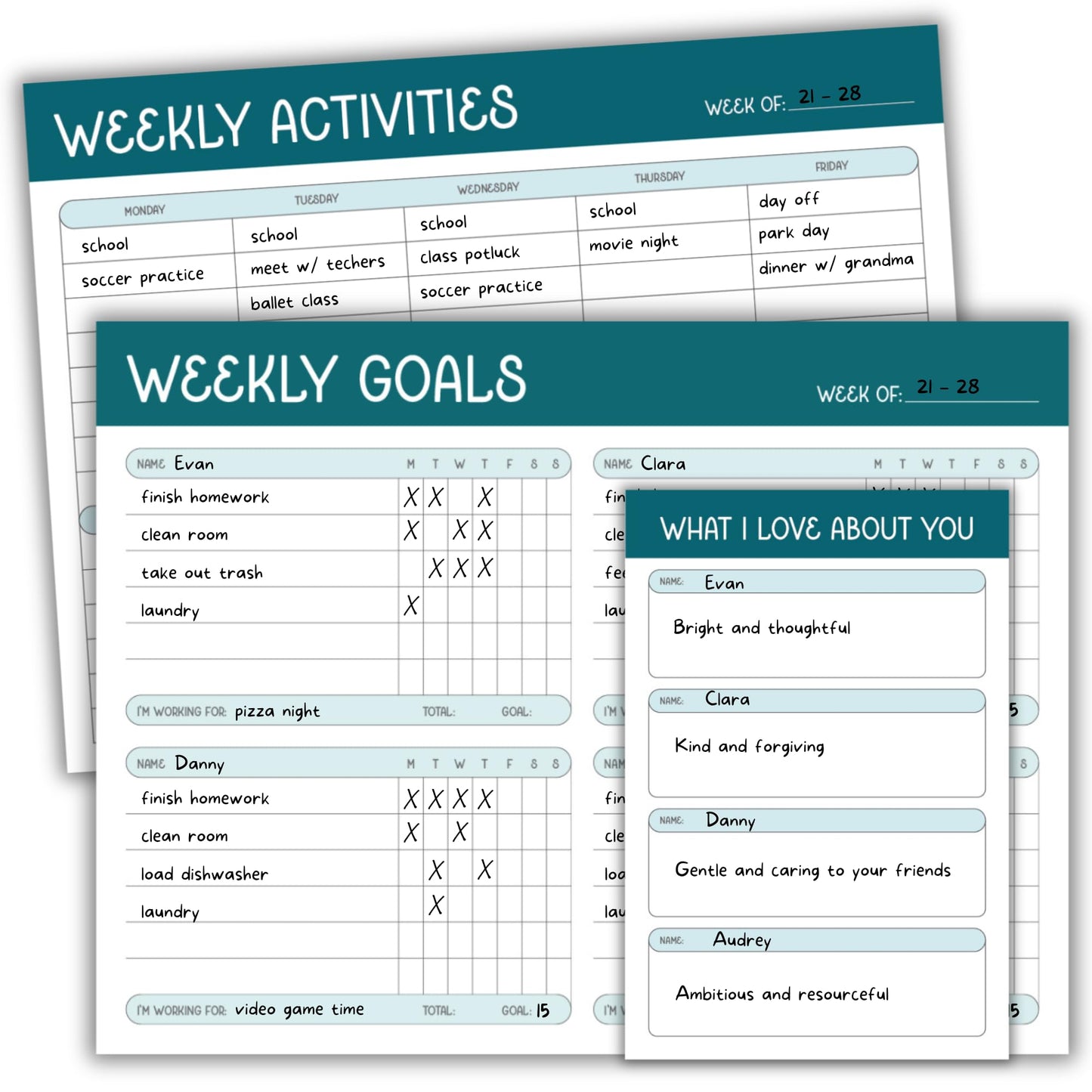 Green Magnetic Chore Chart for Multiple Kids - Flexible Magnetic Chore Board w/ 3 Markers - Weekly Chore List for the Family - Weekly Planner for Kids & Adults