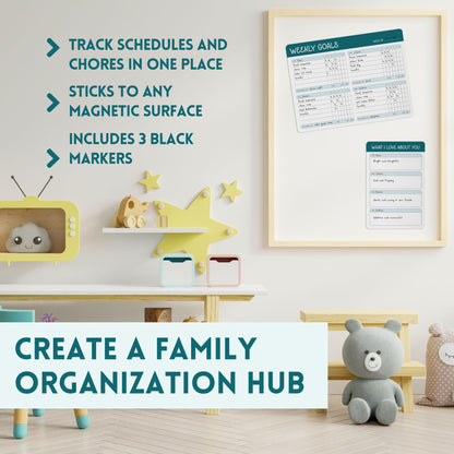 Green Magnetic Chore Chart for Multiple Kids - Flexible Magnetic Chore Board w/ 3 Markers - Weekly Chore List for the Family - Weekly Planner for Kids & Adults