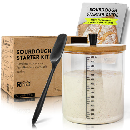 Sourdough Starter Kit with 50oz Sourdough Jar and Breathable Lid - Ideal for Beginner Sourdough Bakers with Easy Instructions - Stylish Sourdough Starter Jar